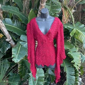 cachet fringe Bell sleeve sheer top